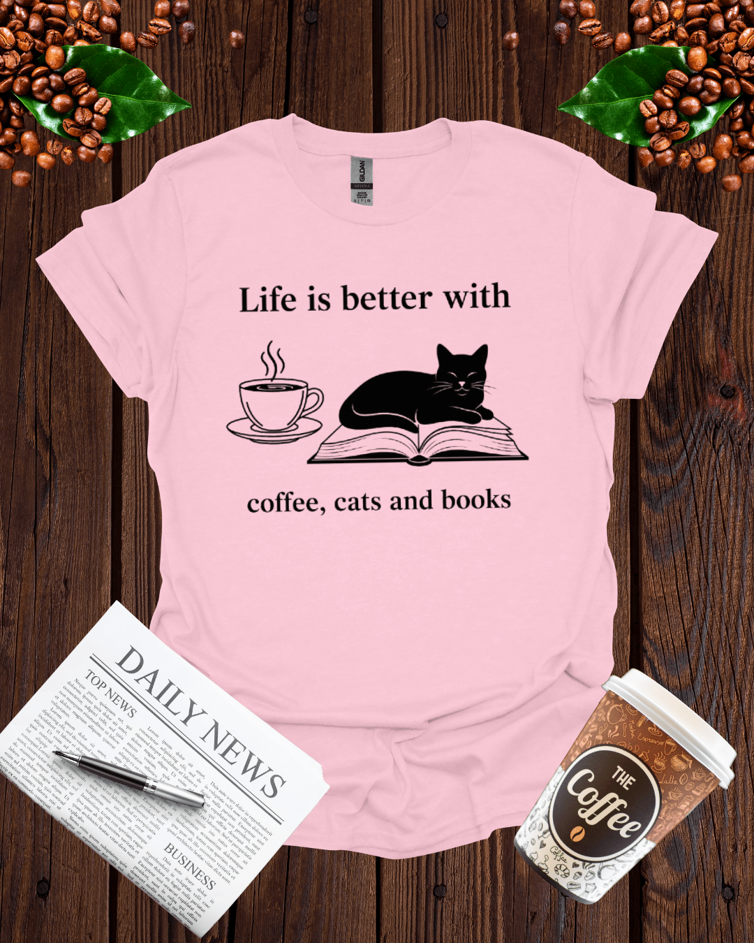 life is better with coffee , cats and books T-Shirt