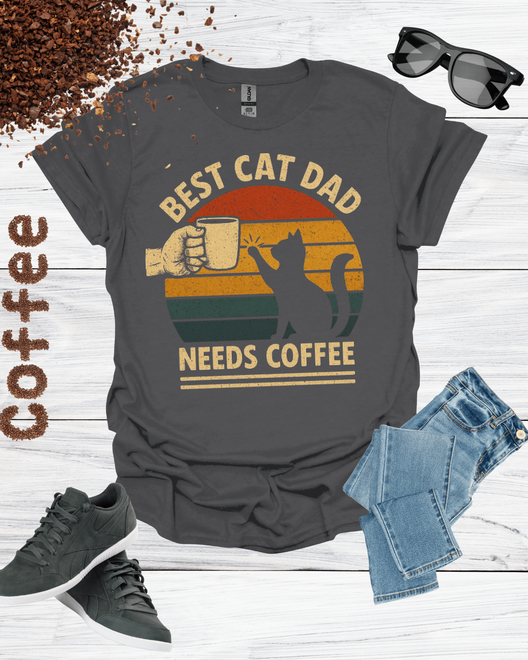 BEST CAT DAD NEEDS COFFEE T-Shirt