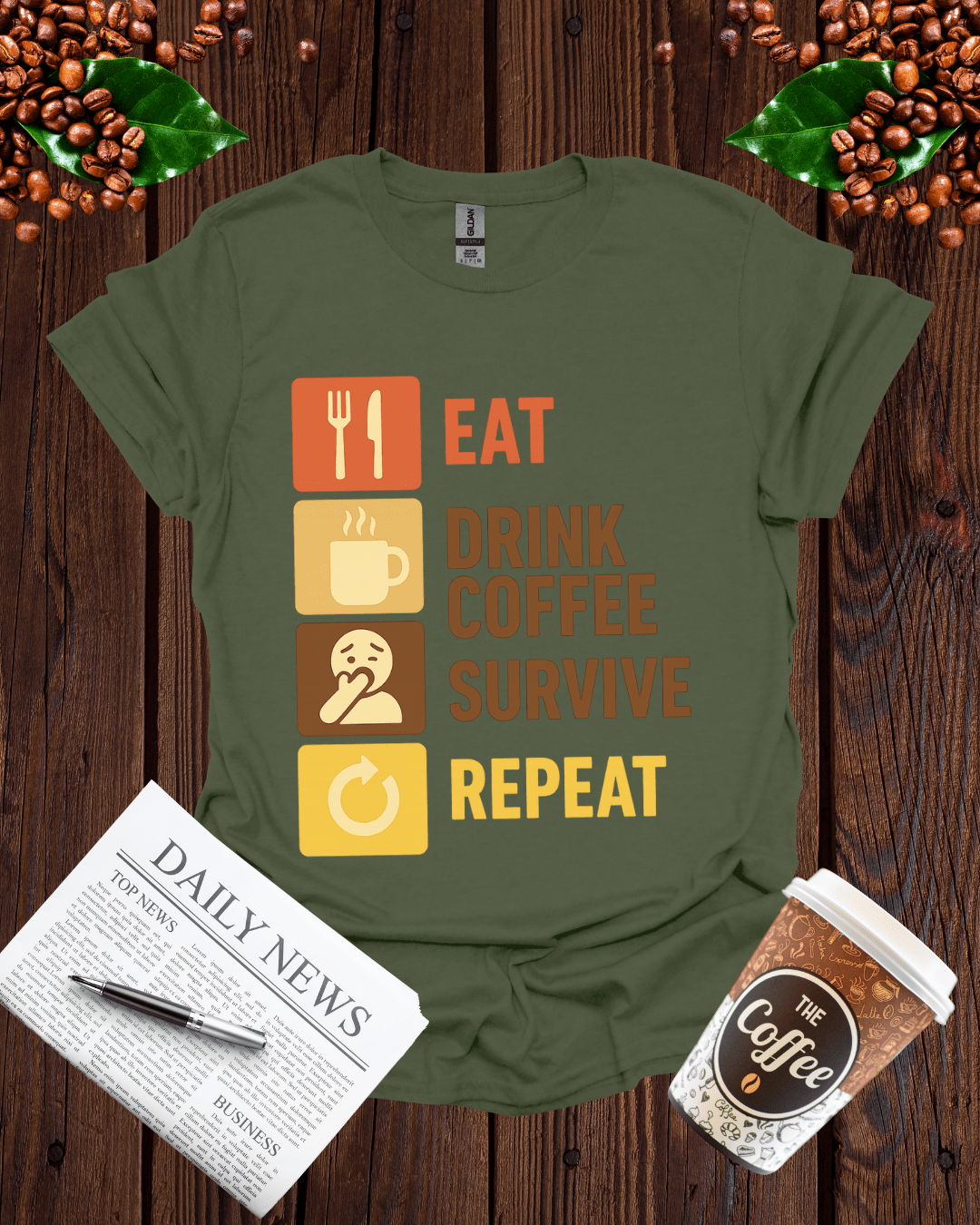 EAT DRINK COFFEE SURVIVE REPEAT T-Shirt