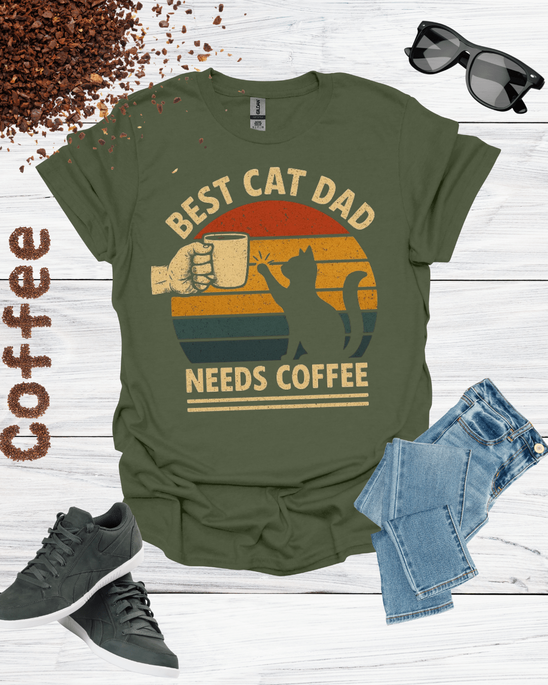BEST CAT DAD NEEDS COFFEE T-Shirt