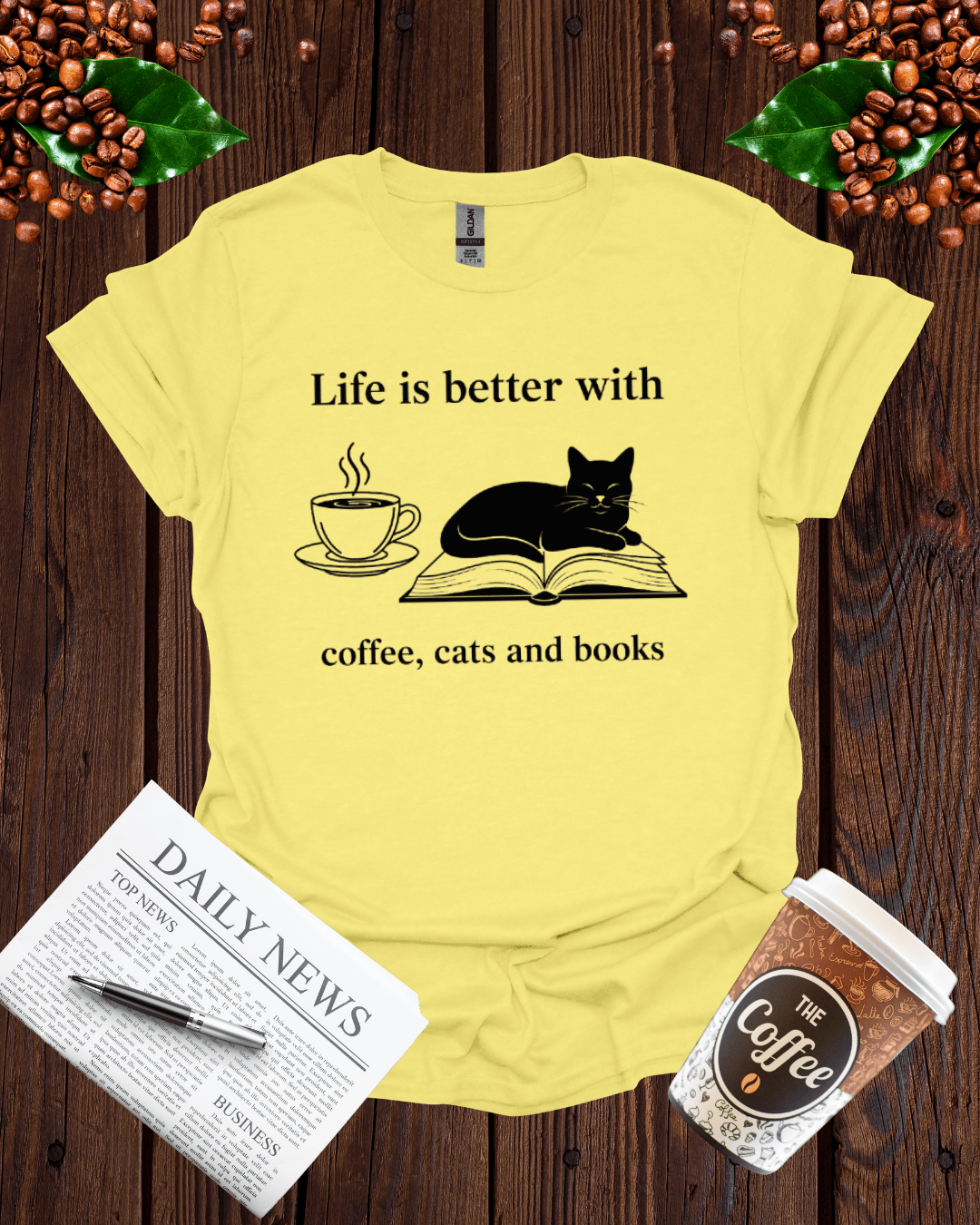 life is better with coffee , cats and books T-Shirt