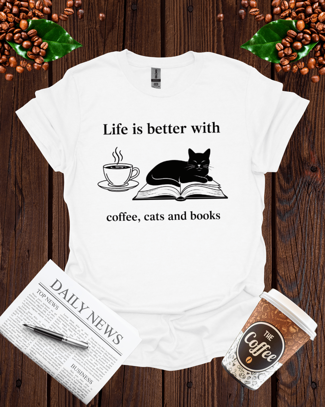 life is better with coffee , cats and books T-Shirt