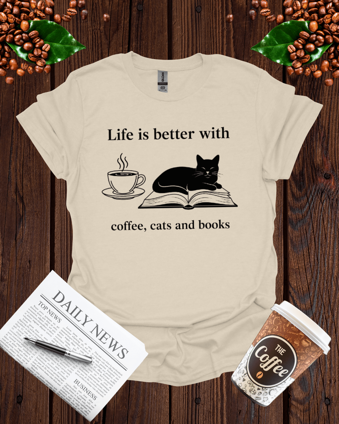 life is better with coffee , cats and books T-Shirt