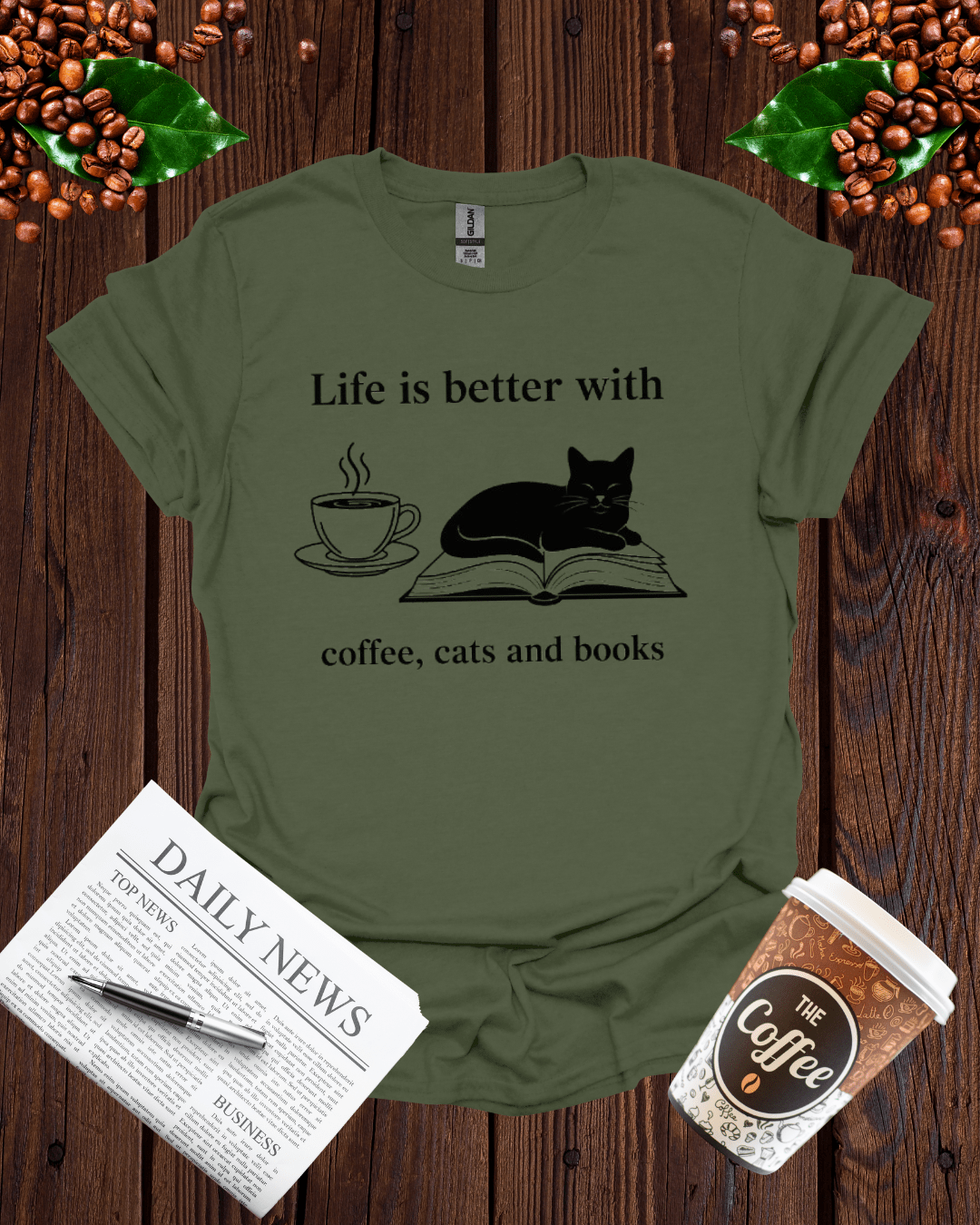 life is better with coffee , cats and books T-Shirt