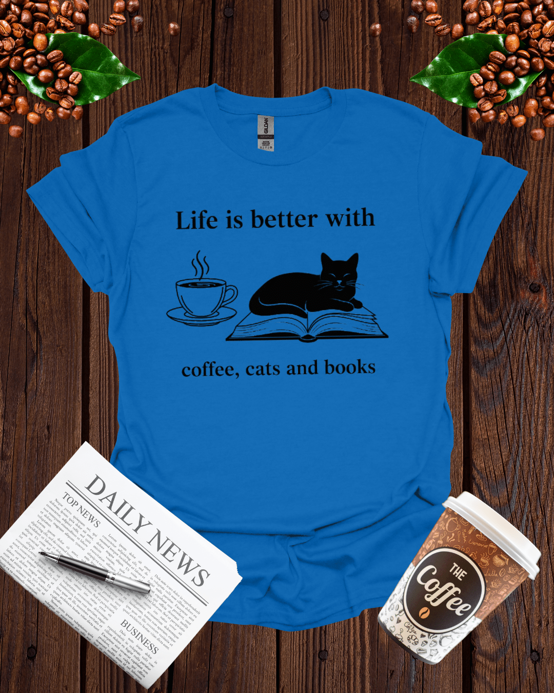 life is better with coffee , cats and books T-Shirt