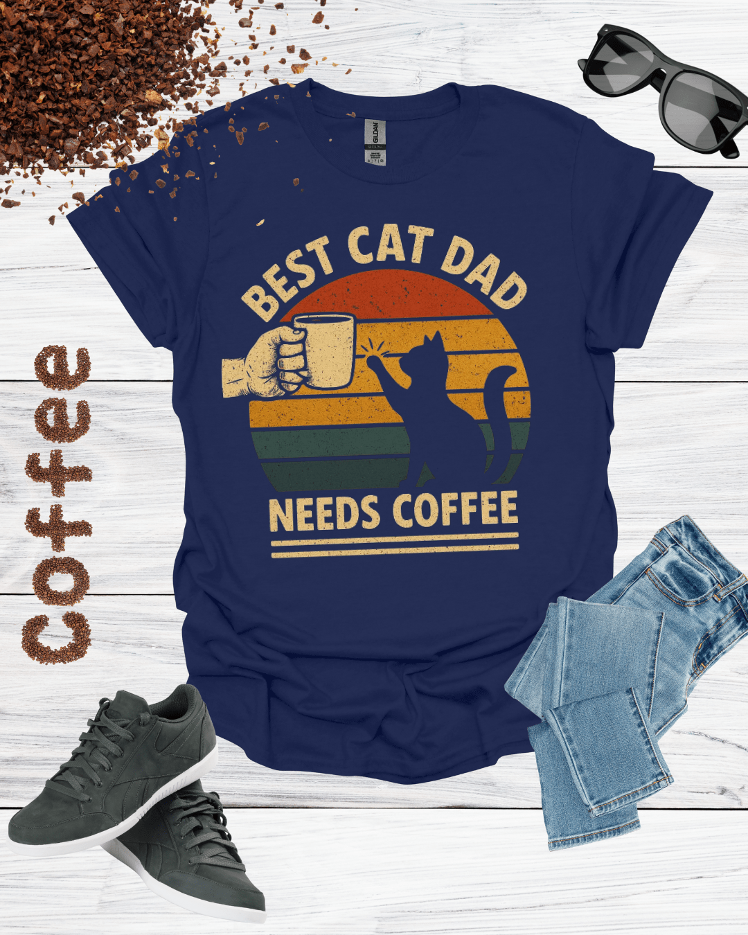 BEST CAT DAD NEEDS COFFEE T-Shirt