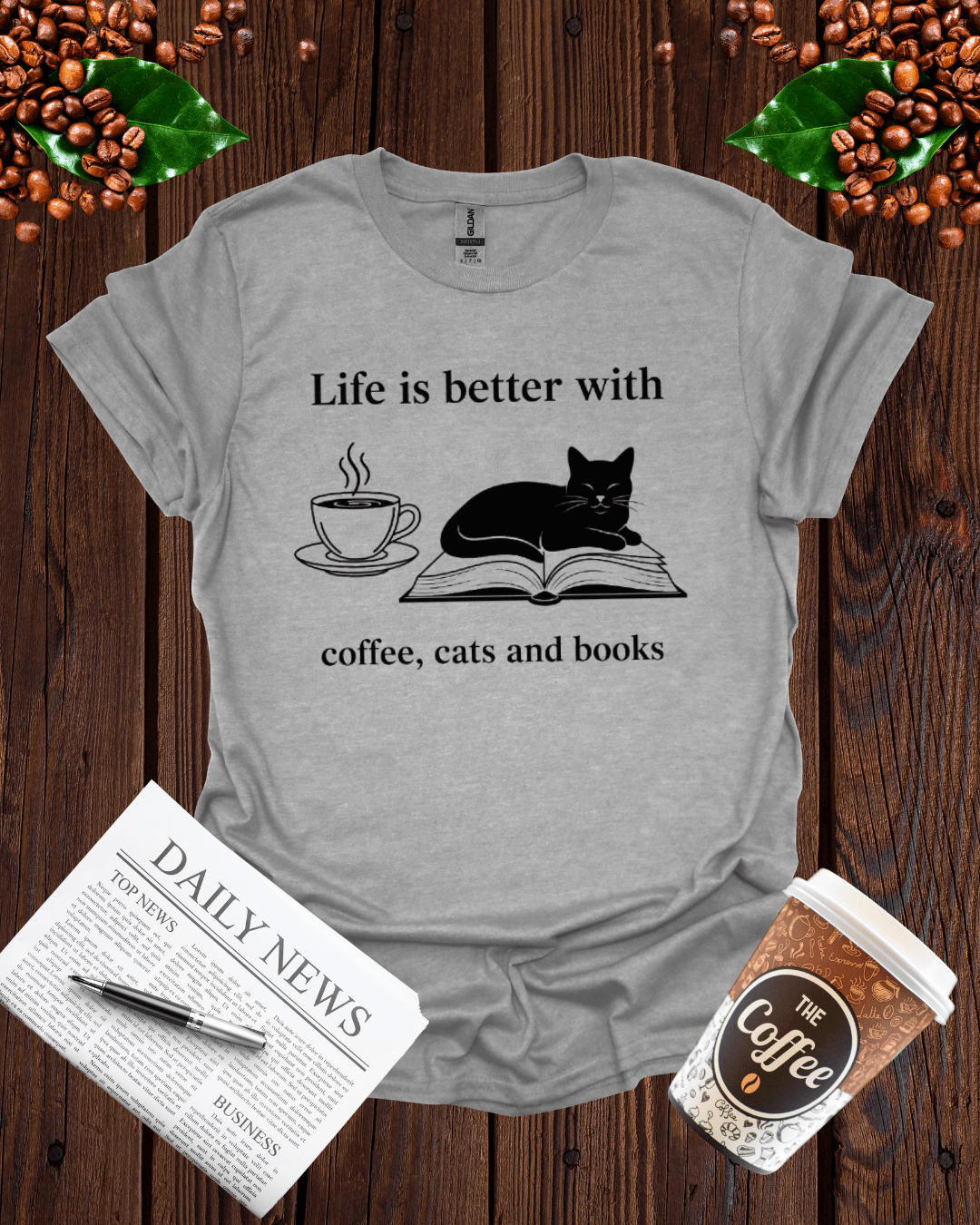 life is better with coffee , cats and books T-Shirt