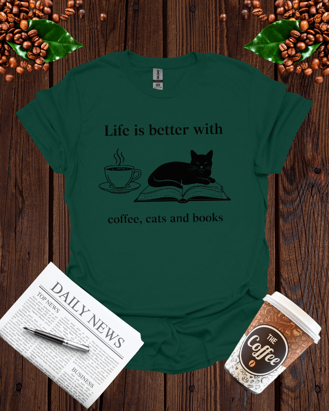 life is better with coffee , cats and books T-Shirt